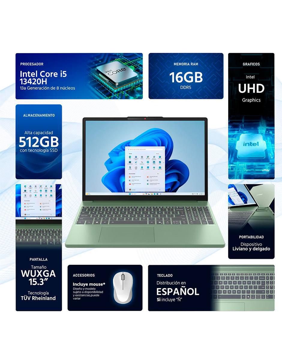 Laptop Ideapad Slim 3 15.3 pulgadas WUXGA Intel Core i5 Intel UHD graphics 16 GB RAM 512 GB SSD 2