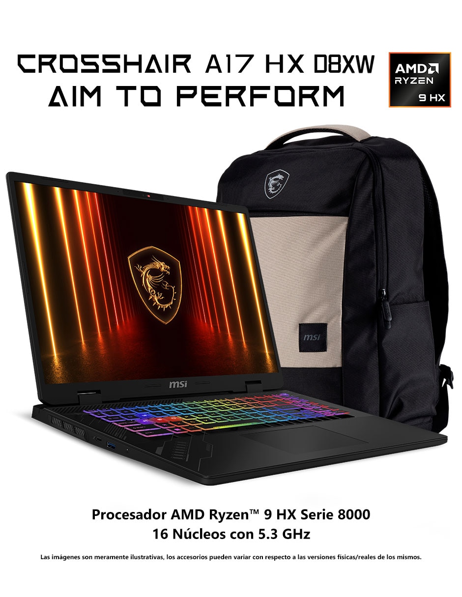 Laptop gamer Crosshair A17 HX D8WGKG-045MX 17 pulgadas QHD+ AMD Ryzen 9 NVIDIA GeForce RTX 5070 32 GB RAM 1 TB SSD 10