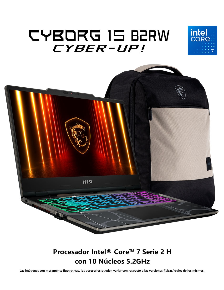 Laptop gamer Cyborg 15 B2RWEKG-455MX 15.6 pulgadas NVIDIA GeForce RTX 5050 Intel Core 7 240H 16 GB 512 GB SSD 2
