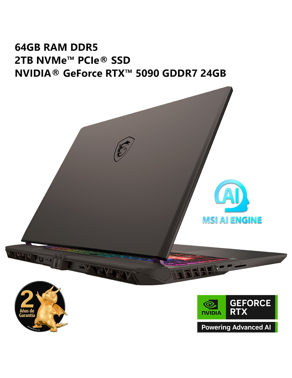 Laptop gamer Vector 16 HX AI A2XWJG-652MX 16 pulgadas QHD+ Intel Core Ultra 9 NVIDIA GeForce RTX 5090 64 GB RAM 2 TB SSD 3