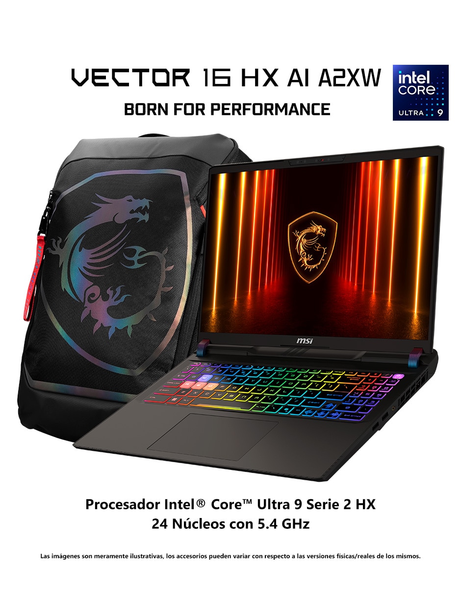 Laptop gamer Vector 16 HX AI A2XWJG-652MX 16 pulgadas QHD+ Intel Core Ultra 9 NVIDIA GeForce RTX 5090 64 GB RAM 2 TB SSD 4