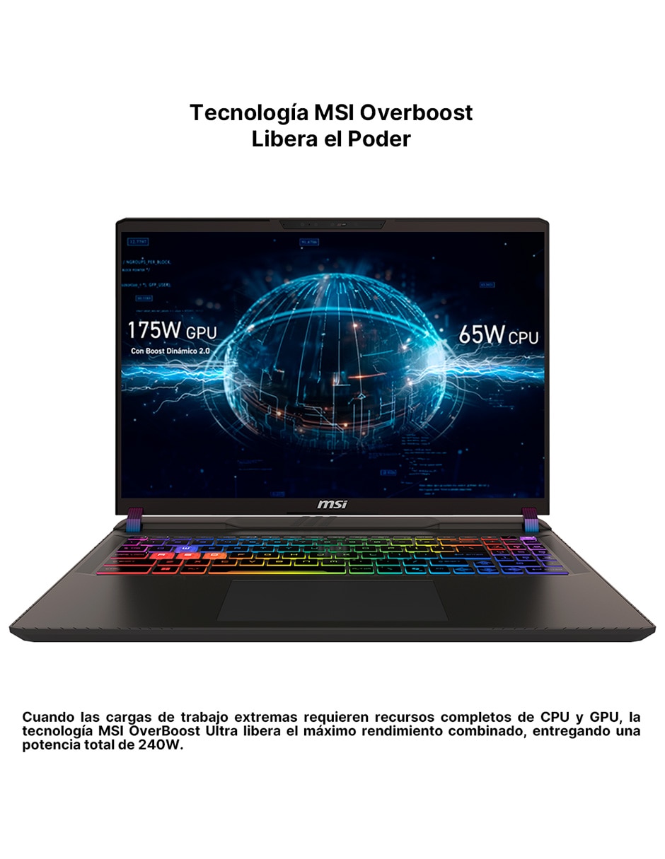 Laptop gamer Vector 16 HX AI A2XWJG-652MX 16 pulgadas QHD+ Intel Core Ultra 9 NVIDIA GeForce RTX 5090 64 GB RAM 2 TB SSD 6