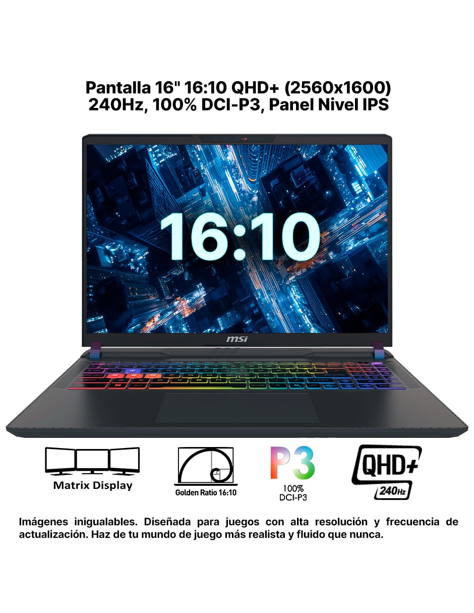 Laptop gamer Vector 16 HX AI A2XWJG-652MX 16 pulgadas QHD+ Intel Core Ultra 9 NVIDIA GeForce RTX 5090 64 GB RAM 2 TB SSD 7