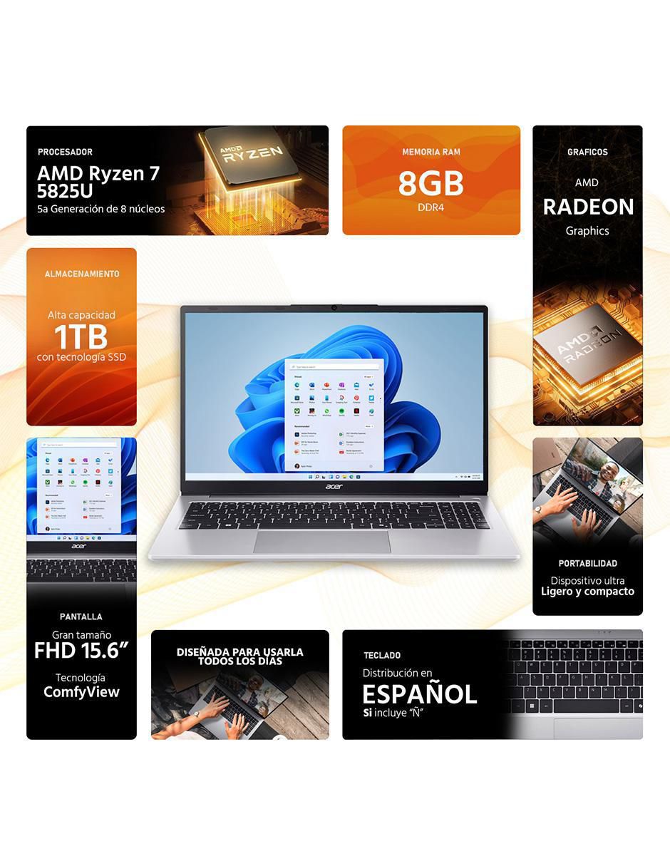 Laptop Aspire Lite 15 15.6 pulgadas Full HD AMD Ryzen 7 AMD Radeon 8 GB RAM 1 TB SSD 2