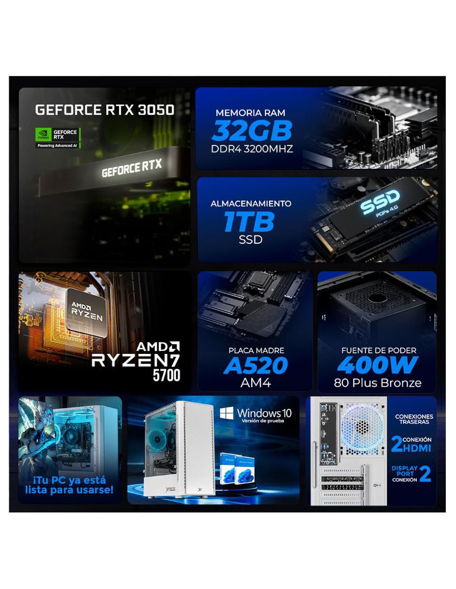 Computadora gamer XTPCR732GB3050NW AMD Ryzen 7 NVIDIA GeForce RTX 3050 32 GB RAM 1 TB SSD 5