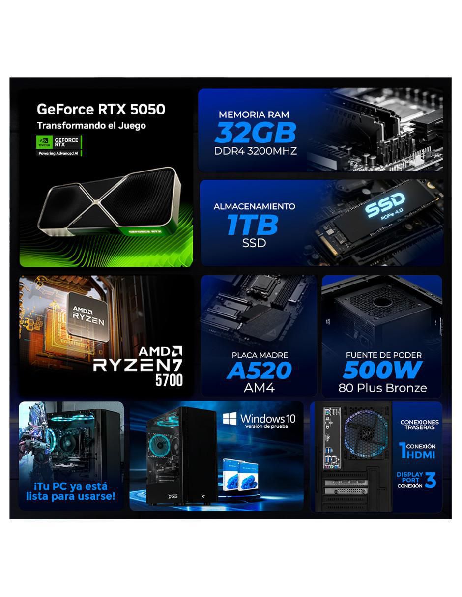 Computadora gamer XTPCR732GB5050NB AMD Ryzen 7 NVIDIA GeForce RTX 5050 32 GB RAM 1 TB SSD 5