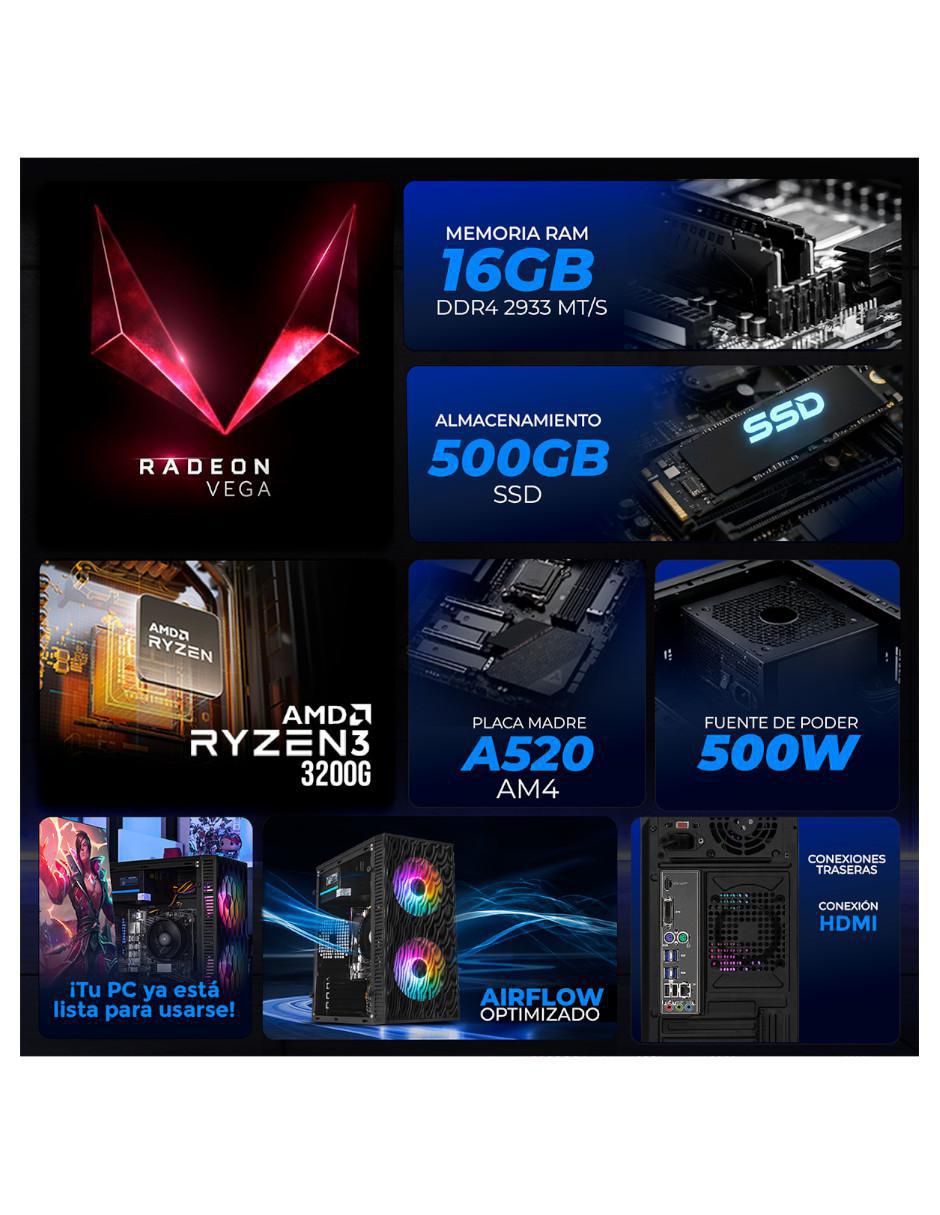 Computadora gamer XTPCR316GBVEGA8FB AMD Ryzen 3 AMD Radeon Vega 8 16 GB RAM 500 GB SSD 5