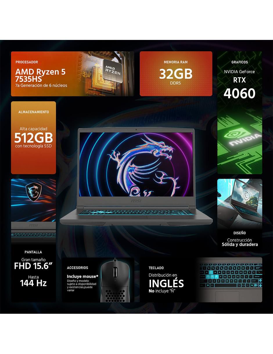 Laptop gamer Thin 15 15.6 pulgadas Full HD AMD Ryzen 5 Nvidia GeForce RTX 4060 32 GB Ram 512 GB SSD 2