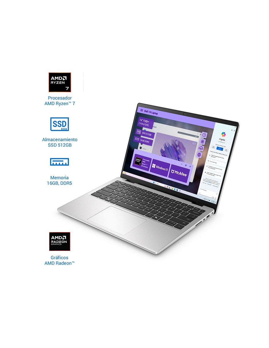 Laptop thin & light DC14255 14 pulgadas Full HD+ Amd Ryzen 7 Amd radeon 16 GB Ram 512 GB SSD 5