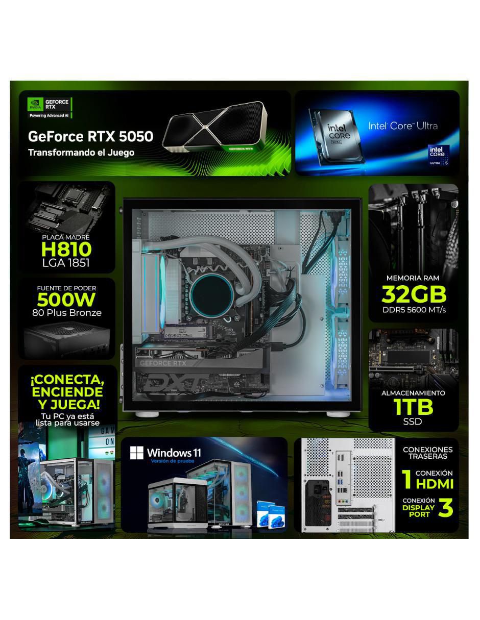 Computadora gamer DXTU532GB55050T7 Intel Core Ultra 5 225F NVIDIA GeForce RTX 5050 32 GB RAM 1 TB SSD 6
