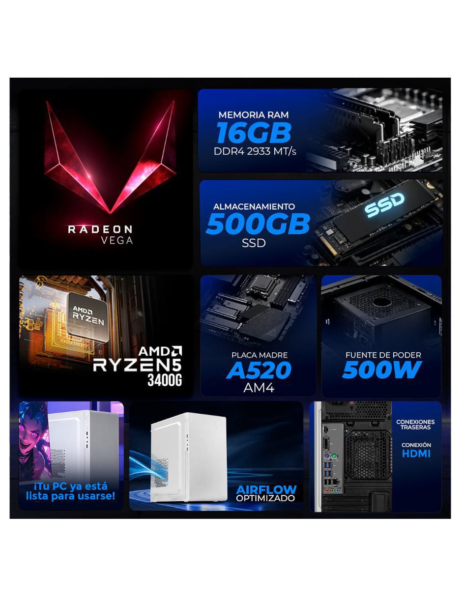 Computadora gamer XTPCR516GBVEGA11PW AMD Ryzen 5 AMD Radeon Vega 11 16 GB RAM 500 GB SSD 5