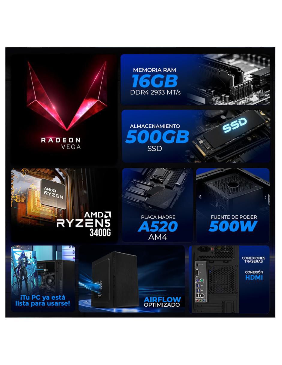Computadora gamer XTPCR516GBVEGA11MPB 23.8 pulgadas Full HD AMD Ryzen 5 AMD Radeon Vega 11 16 GB RAM 500 GB SSD 5