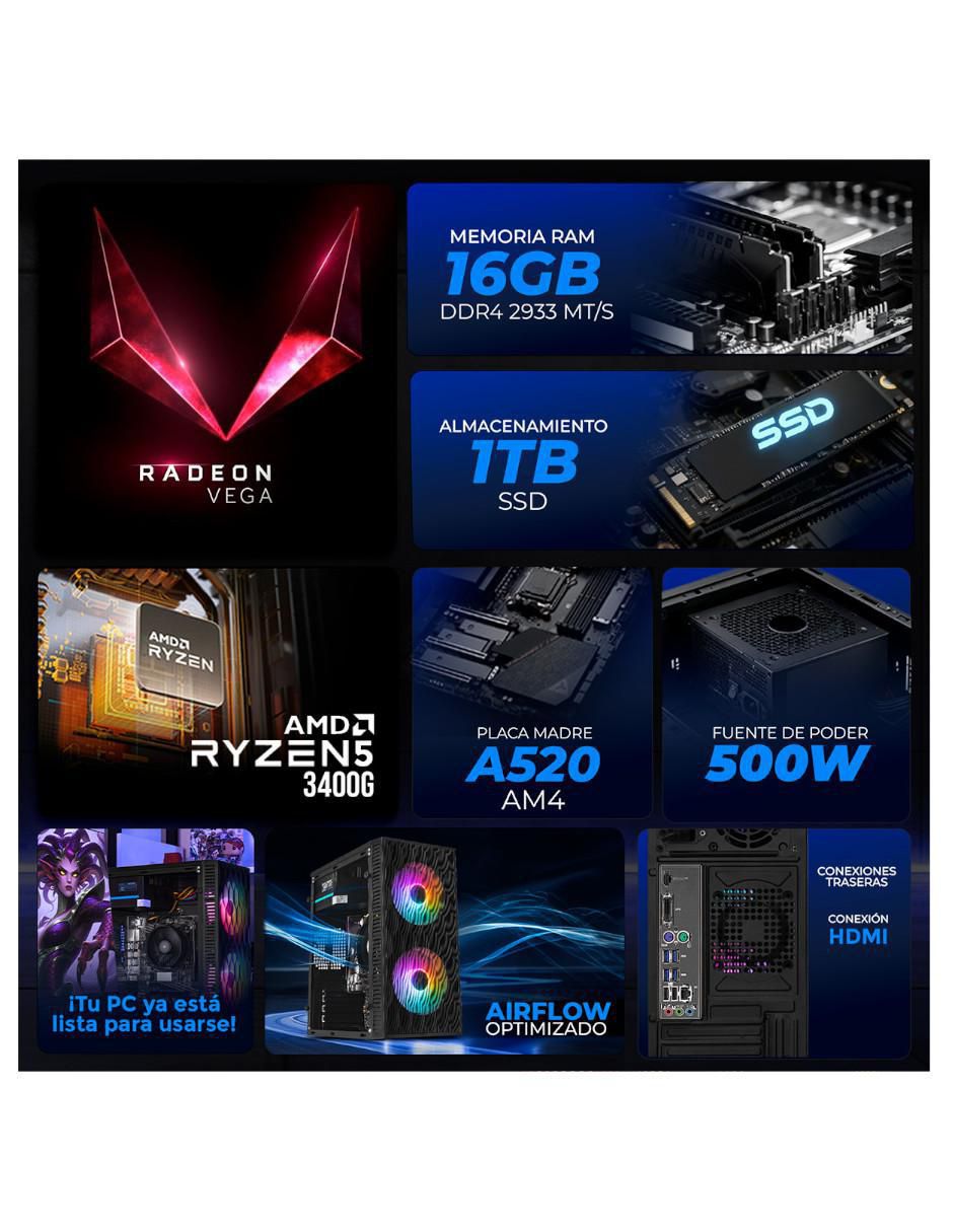 Computadora gamer XTPCR516GBVEGA11FB AMD Ryzen 5 AMD Radeon Vega 11 16 GB RAM 1 TB SSD 5