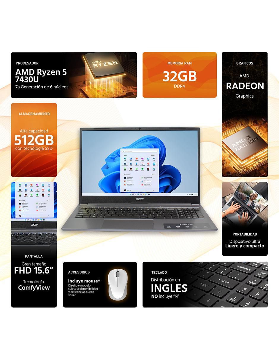 Laptop Aspire Lite 15 15.6 pulgadas Full HD AMD Ryzen 5 AMD Radeon 32 GB RAM 512 GB SSD 5
