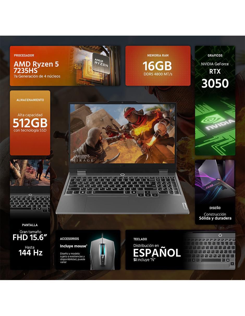 Laptop gamer LOQ 15 15.6 pulgadas Full HD AMD Ryzen 5 NVIDIA GeForce RTX 3050 16  GB RAM 512 GB SSD 2