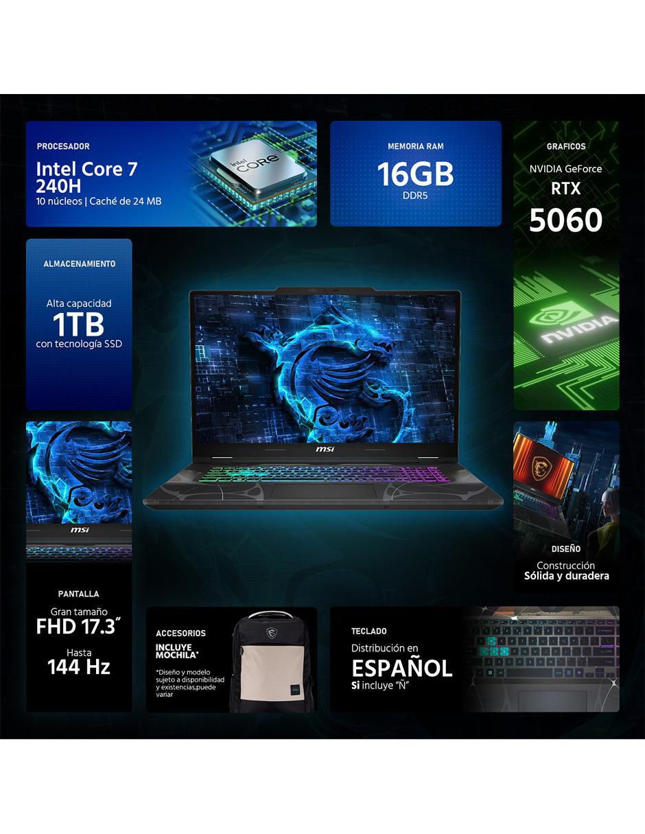 Laptop gamer Cyborg 17 17.3 pulgadas Full HD Intel Core 7 240H NVIDIA GeForce RTX 5060 16 GB RAM 1 TB SSD 6
