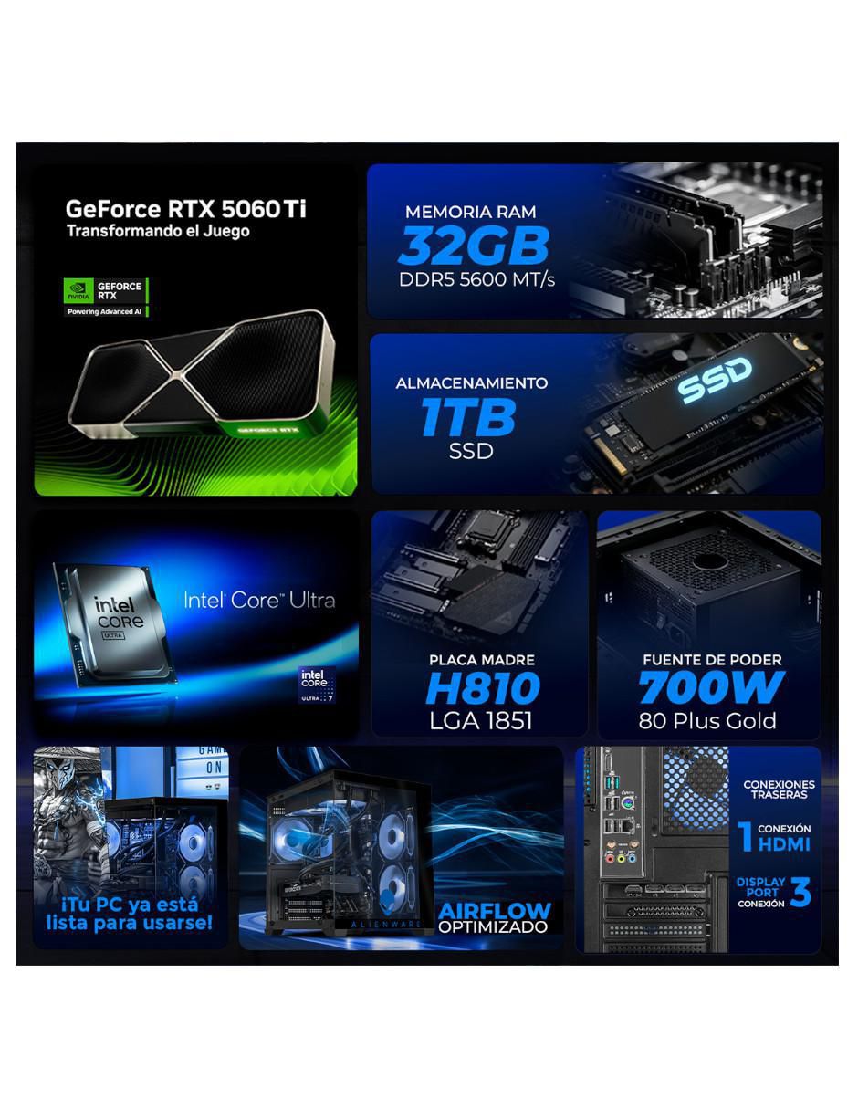 Computadora gamer XTPCU732GB55060TIMAE 32 pulgadas QHD Intel core ultra 7 NVIDIA GeForce RTX 5060 Ti 32 GB RAM 1 TB SSD 5