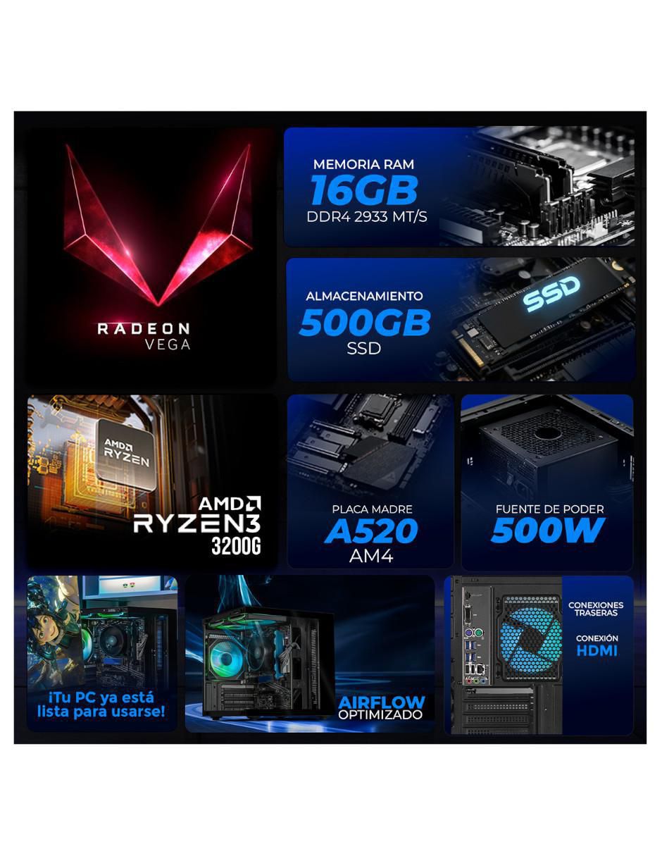 Computadora gamer XTBRR316GBVEGA8TGB AMD Ryzen 3 AMD Radeon Vega 8 16 GB RAM 500 GB SSD 5