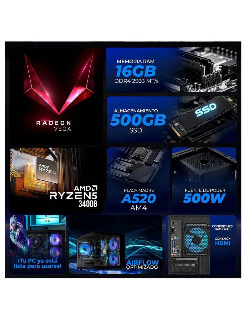 Computadora gamer XTBRR516GBVEGA11MTGB 24 pulgadas Full HD AMD Ryzen 5 AMD Radeon Vega 11 16 GB RAM 500 GB SSD 5