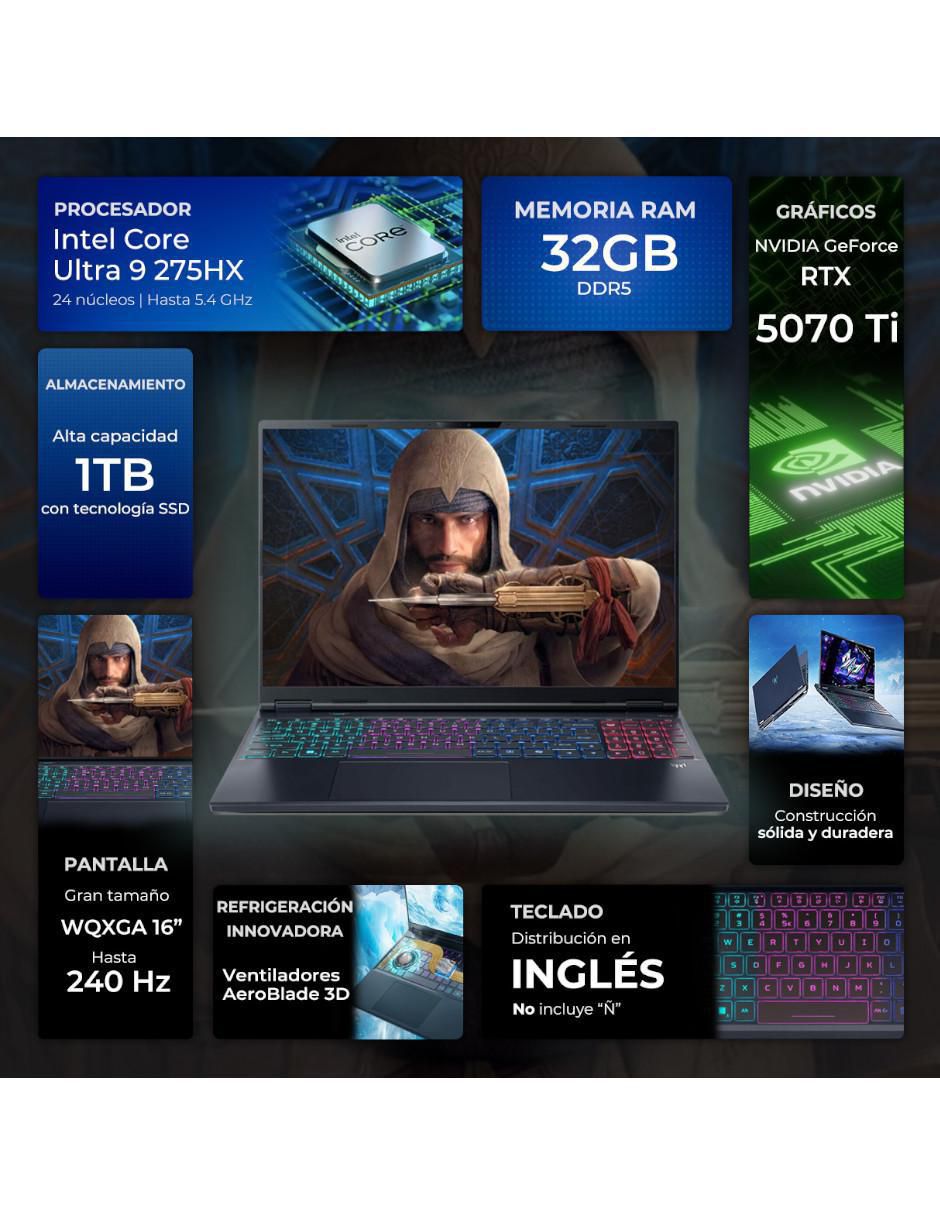 Laptop gamer Predator Helios Neo 16S 16 pulgadas WQXGA Intel core ultra 9 NVIDIA GeForce RTX 5070 ti 32 GB RAM 1 TB SSD 6