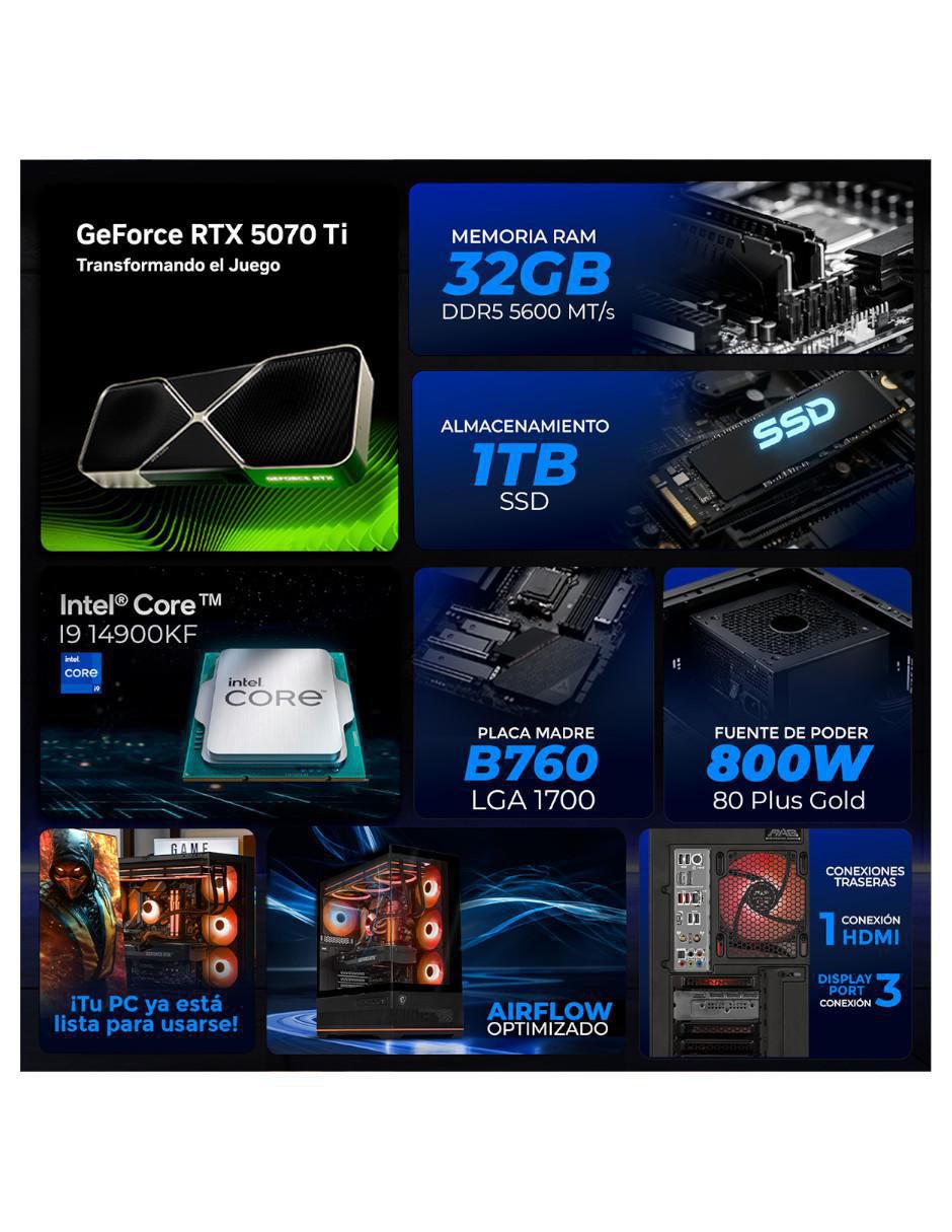 Computadora gamer XTMSII932GB55070TI110RB Intel core i9 NVIDIA GeForce RTX 5070 Ti 32 GB RAM 1 TB SSD 5