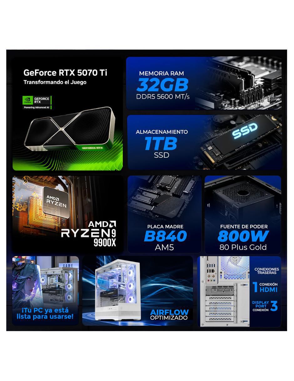 Computadora gamer XTMSIR932GB55070TI110RW AMD Ryzen 9 NVIDIA GeForce RTX 5070 Ti 32 GB RAM 1 TB SSD 5