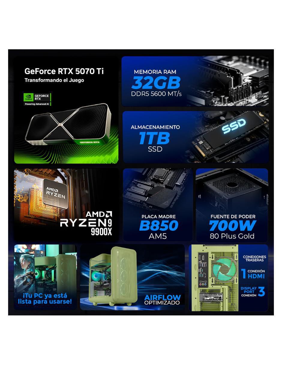 Computadora Gamer XTHYR932GB55070TIM AMD Ryzen 9 NVIDIA GeForce RTX 5070 Ti 32 GB RAM 1 TB SSD 5