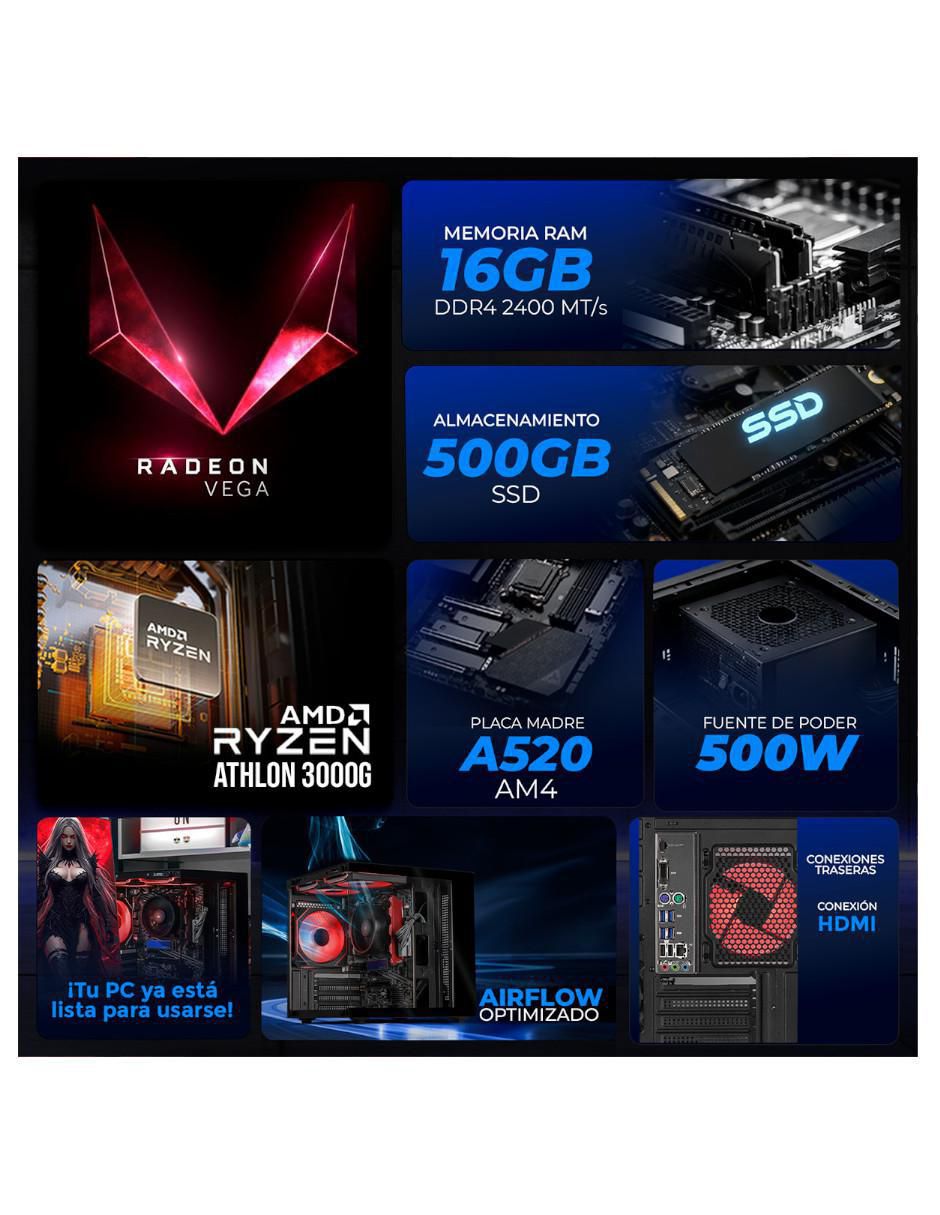 Computadora gamer XTBRAT16GBVEGA3TGB AMD Athlon AMD Radeon Vega 3 16 GB RAM 500 GB SSD 5