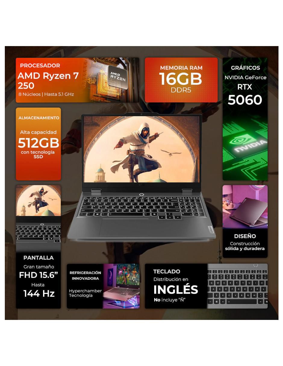 Laptop gamer 83JG007PUS 15.6 pulgadas Full HD AMD Ryzen 7 NVIDIA GeForce RTX 5060 16 GB RAM 512 GB SSD 2