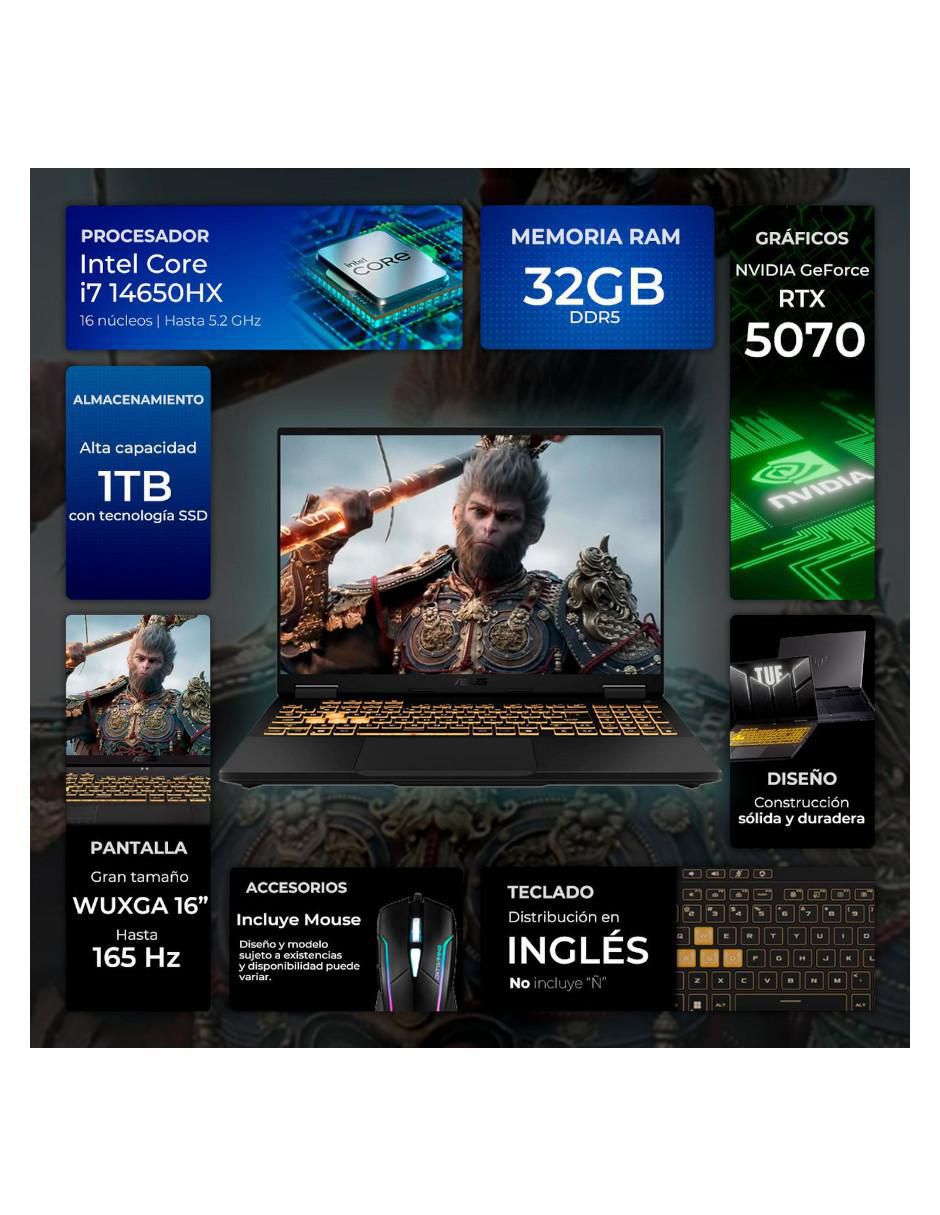 Laptop gamer TUF16I-5070CI7321TM 16 pulgadas WUXGA Intel Core i7 NVIDIA GeForce RTX 5070 32 GB RAM 1 TB SSD 2