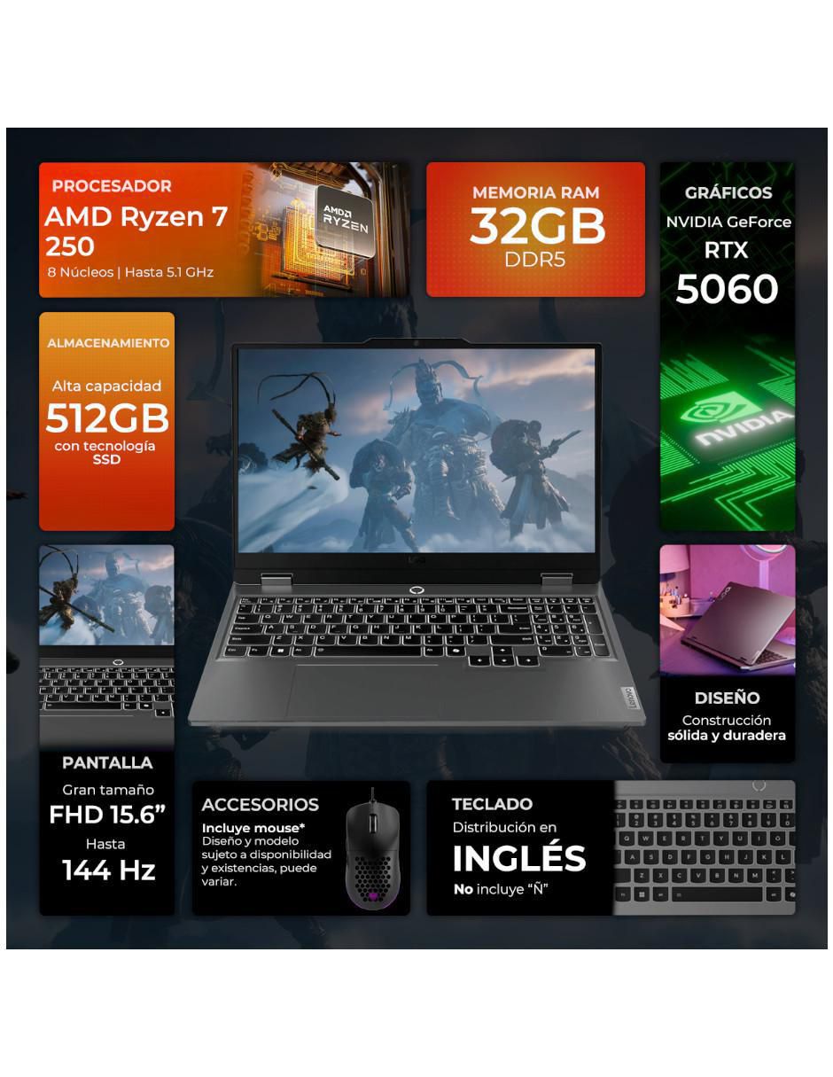 Laptop gamer LOQ15I-506032512M 15.6 pulgadas Full HD AMD Ryzen 7 NVIDIA GeForce RTX 5060 32 GB RAM 512 GB SSD 2