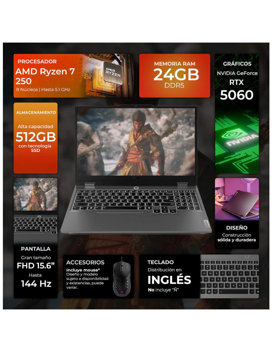Laptop gamer LOQ15I-506024512M 15.6 pulgadas Full HD AMD Ryzen 7 NVIDIA GeForce RTX 5060 24 GB RAM 512 GB SSD 2