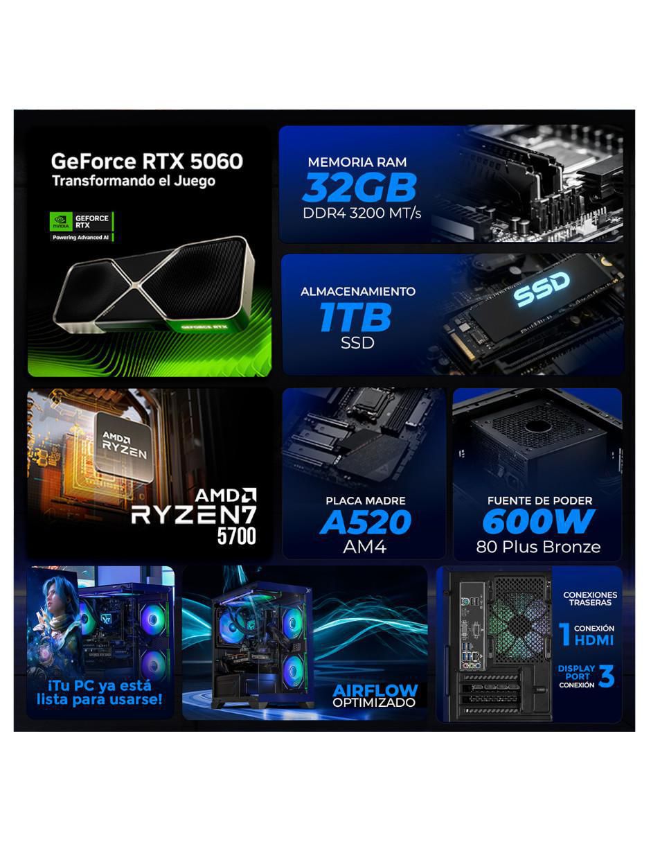 Computadora gamer XTPCR732GB5060MCHB 27 pulgadas Full HD AMD Ryzen 7 NVIDIA GeForce RTX 5060 16 GB RAM 1 TB SSD 6