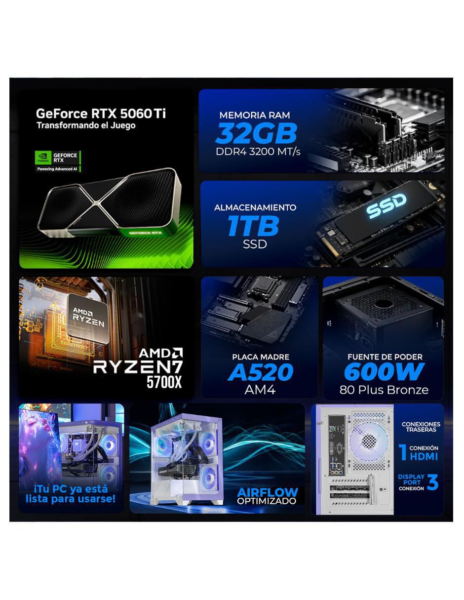 Computadora gamer XTPCR732GB5060TIMCHL 27 pulgadas Full HD AMD Ryzen 7 NVIDIA GeForce RTX 5060 Ti 32 GB RAM 1 TB SSD 5