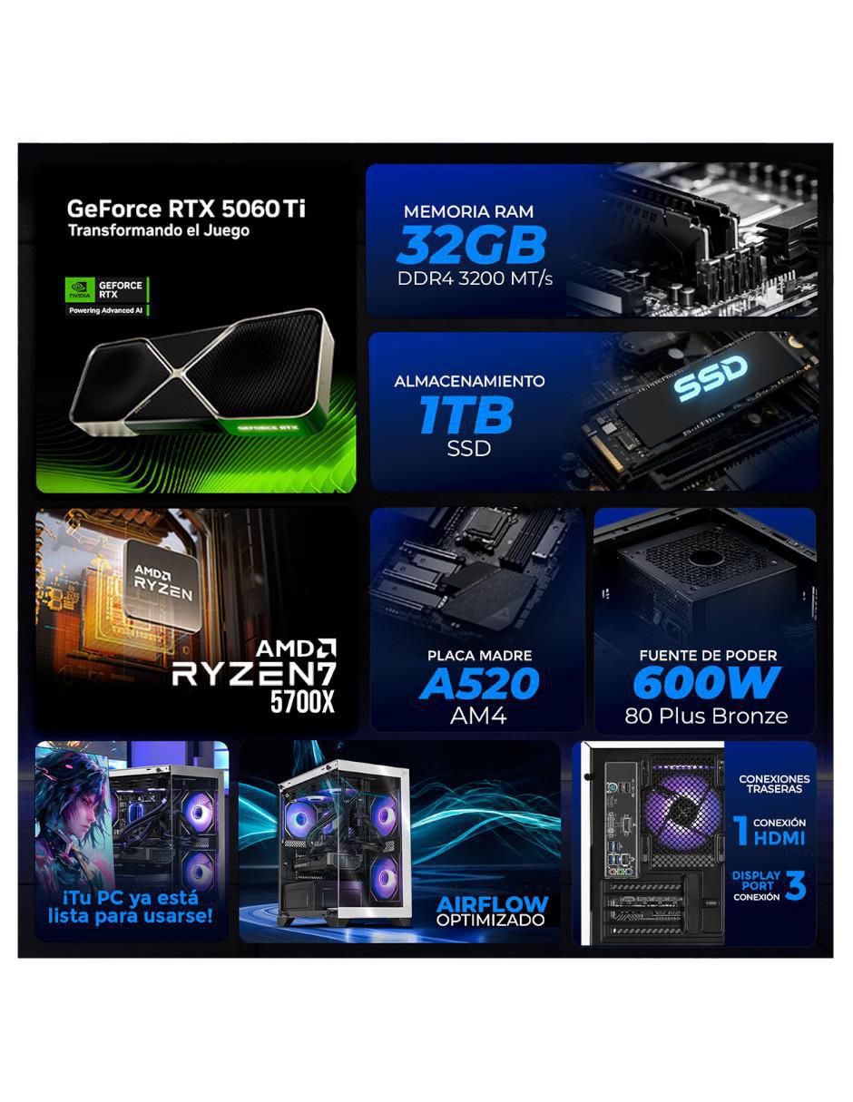 Computadora Gamer Xtpcr732gb5060timchbw 27 Pulgadas FULL HD AMD Ryzen 7 Nvidia Geforce Rtx 5060 Ti 32 GB RAM 1 TB SSD 5