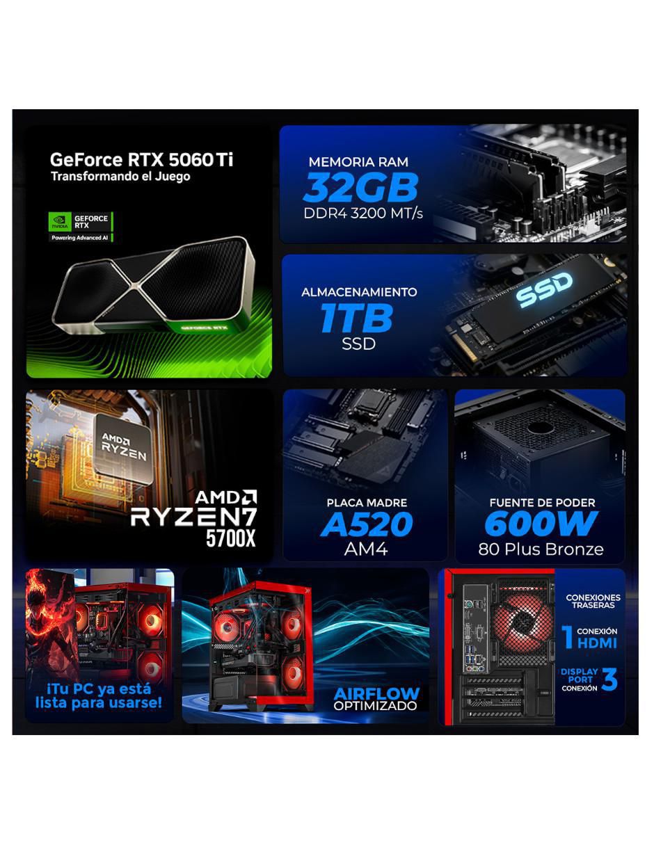 Computadora Gamer Xtpcr732gb5060timchr 27 Pulgadas FULL HD AMD Ryzen 7 Nvidia Geforce Rtx 5060 Ti 32 GB RAM 1 TB SSD 5
